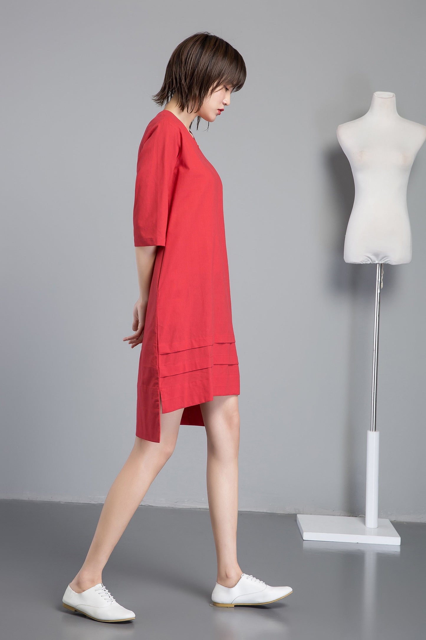 summer women linen dress with loose waist C4803