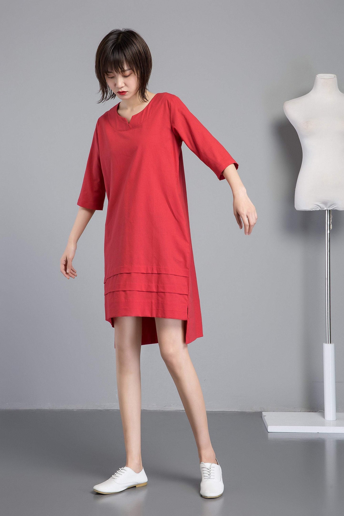 summer women linen dress with loose waist C4803