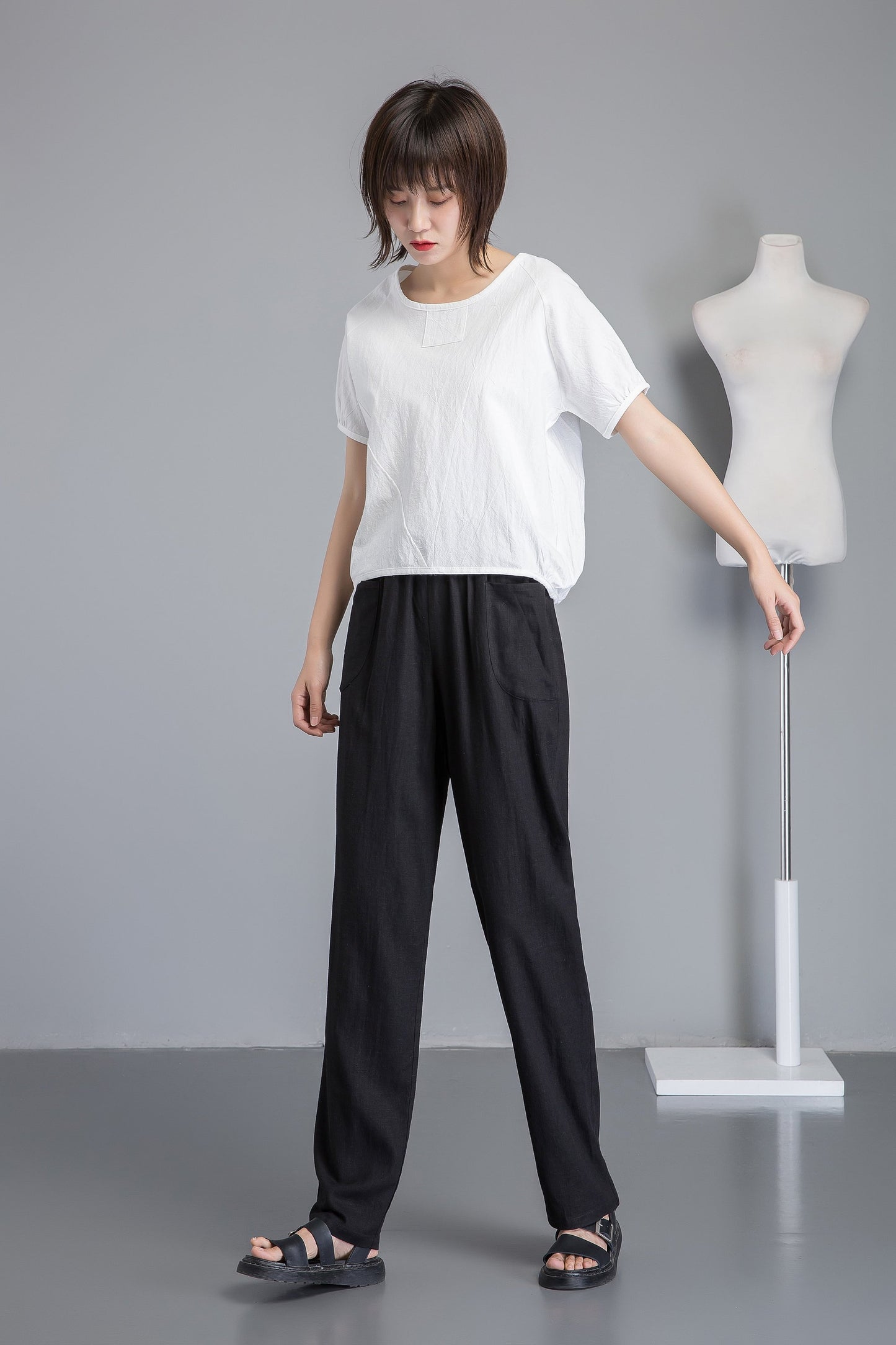 white linen top, oversized linen top, linen blouse for summer, loose and casual blouse, linen loose blouse, short sleeve blouse C1264