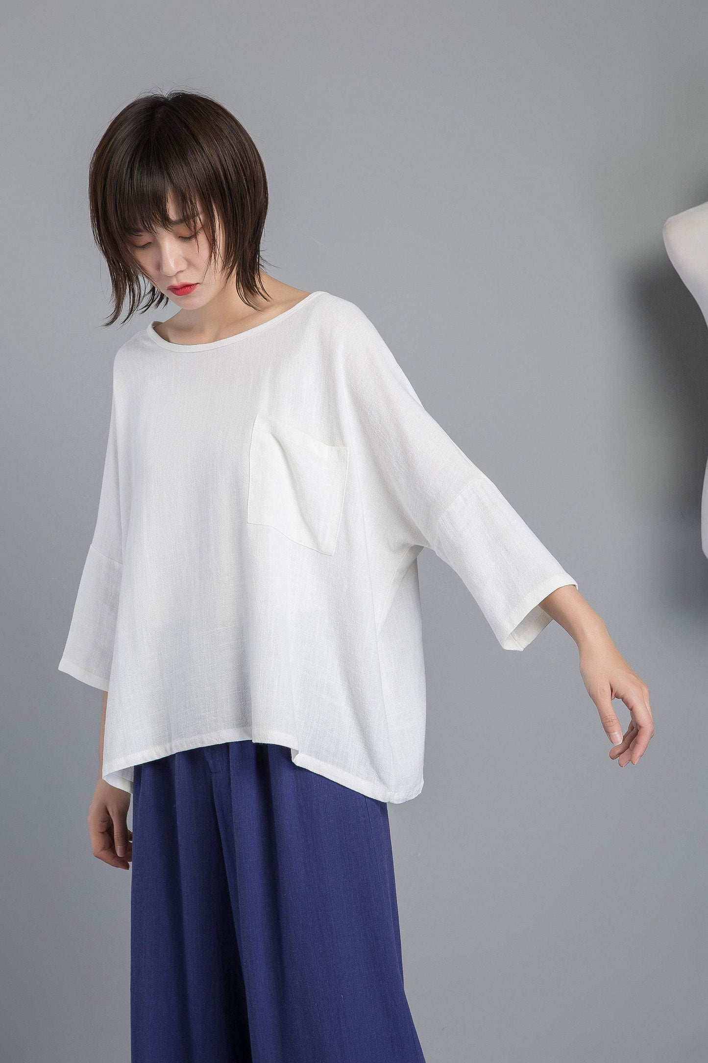 white linen blouse, women blouse with sleeve, loose & casual linen blouse, white linen top for summer - plus size blouse for lady C1270