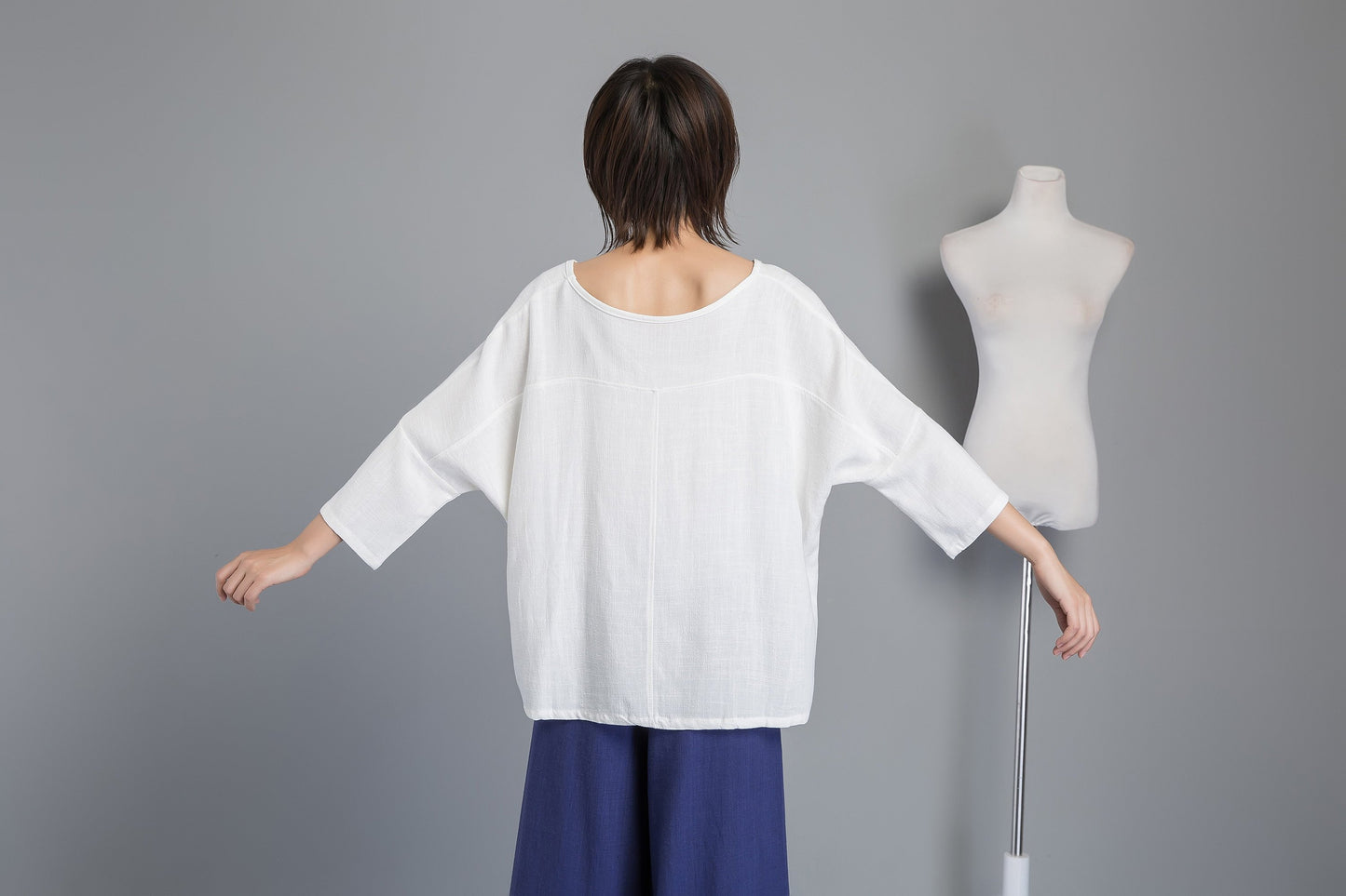 white linen blouse, women blouse with sleeve, loose & casual linen blouse, white linen top for summer - plus size blouse for lady C1270