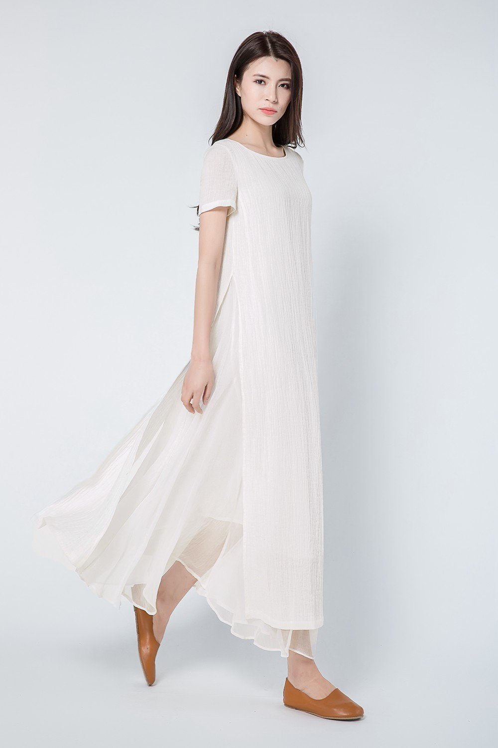 Maxi Linen Loose Casual Long Woman Dress C1101