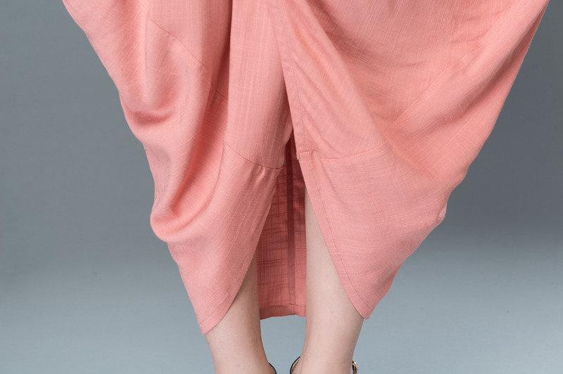 Pink asymmetrical linen summer dress C919