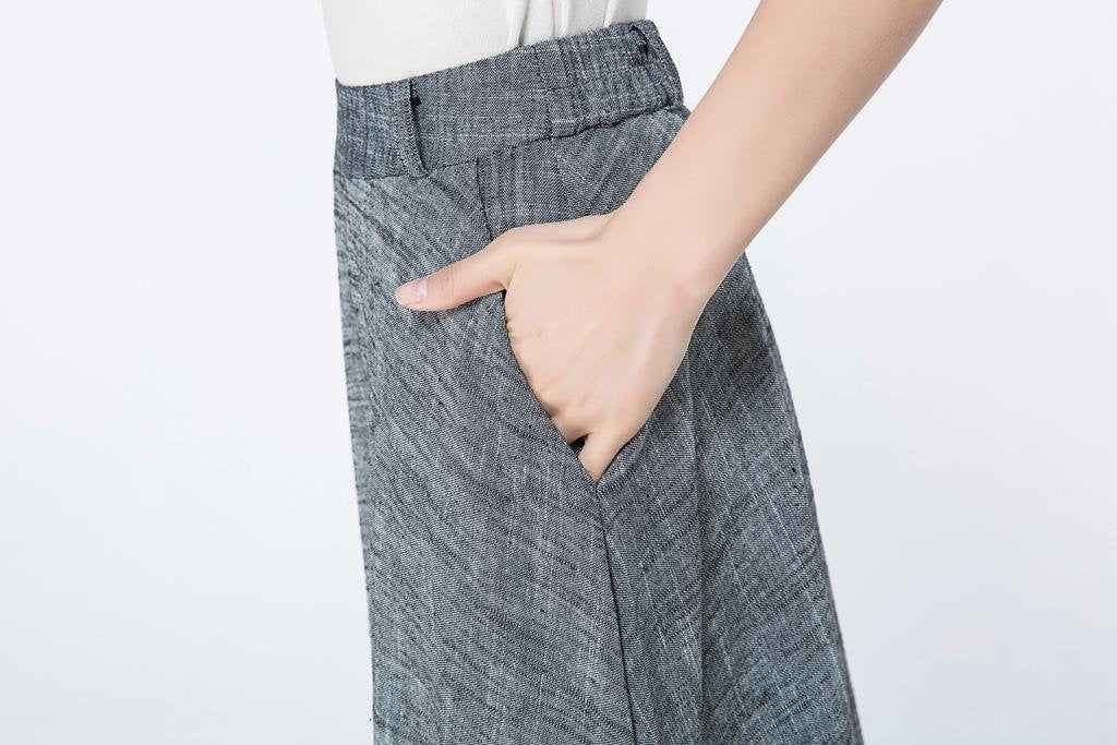 long linen skirt, full length skirt, maxi skirts pockets, maxi skirt, A line skirt, womens long skirts, gray skirt, spring skirt C1078