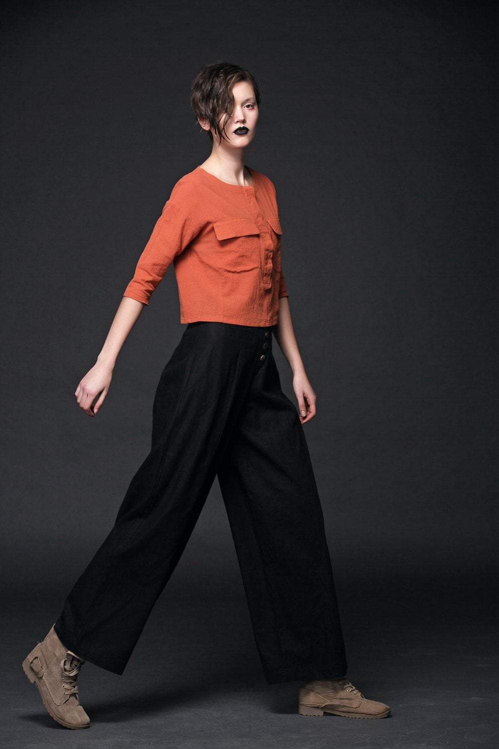 Orange linen top, loose linen top, linen top, mini tops C498