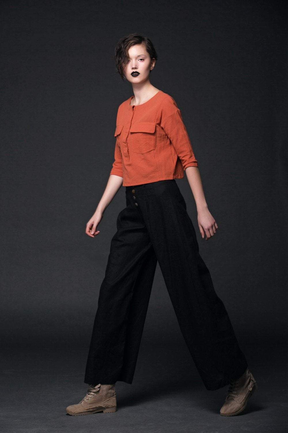 Orange linen top, loose linen top, linen top, mini tops C498