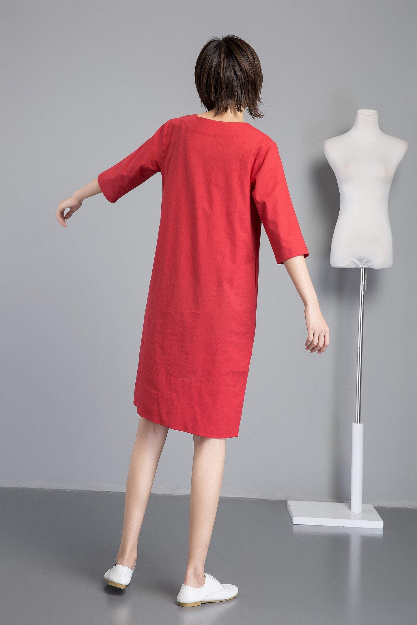 summer women linen dress with loose waist C4803
