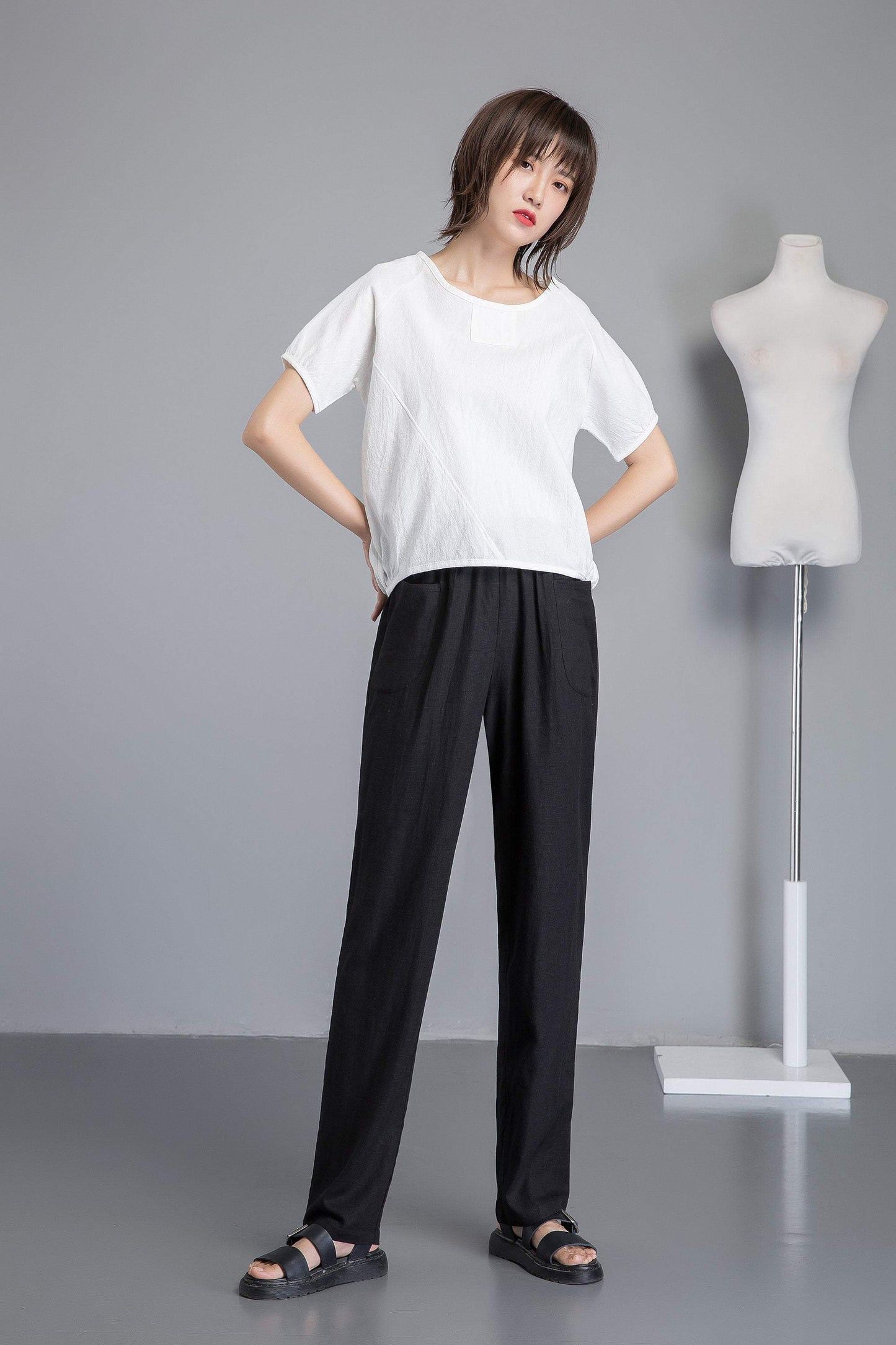 white linen top, oversized linen top, linen blouse for summer, loose and casual blouse, linen loose blouse, short sleeve blouse C1264