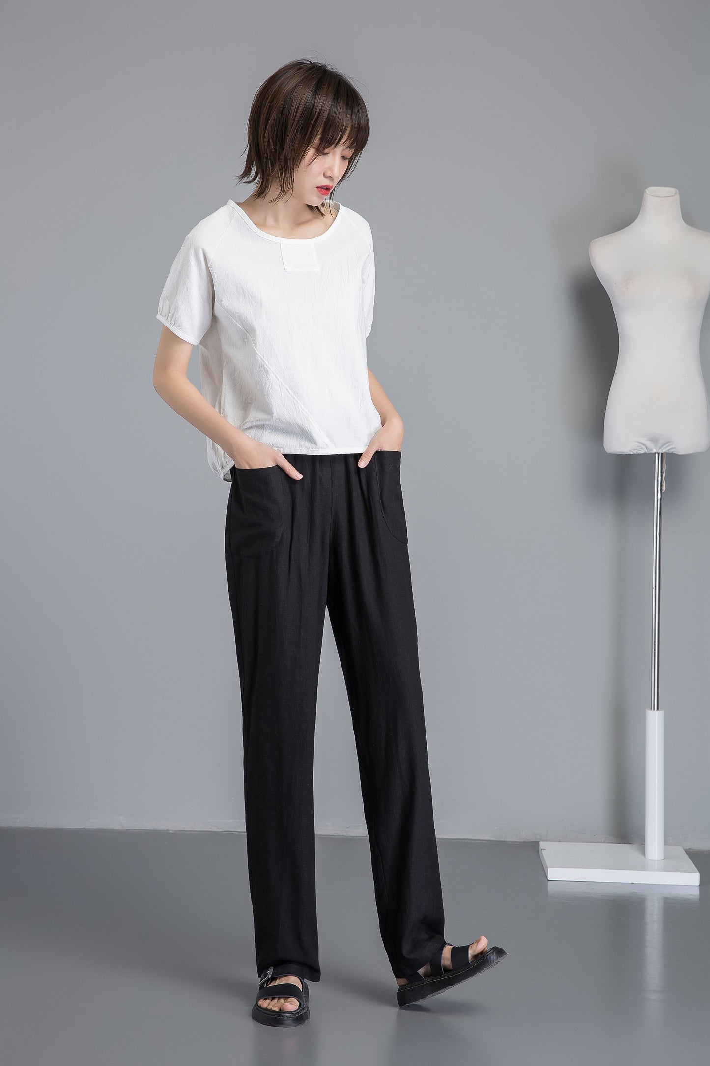 white linen top, oversized linen top, linen blouse for summer, loose and casual blouse, linen loose blouse, short sleeve blouse C1264