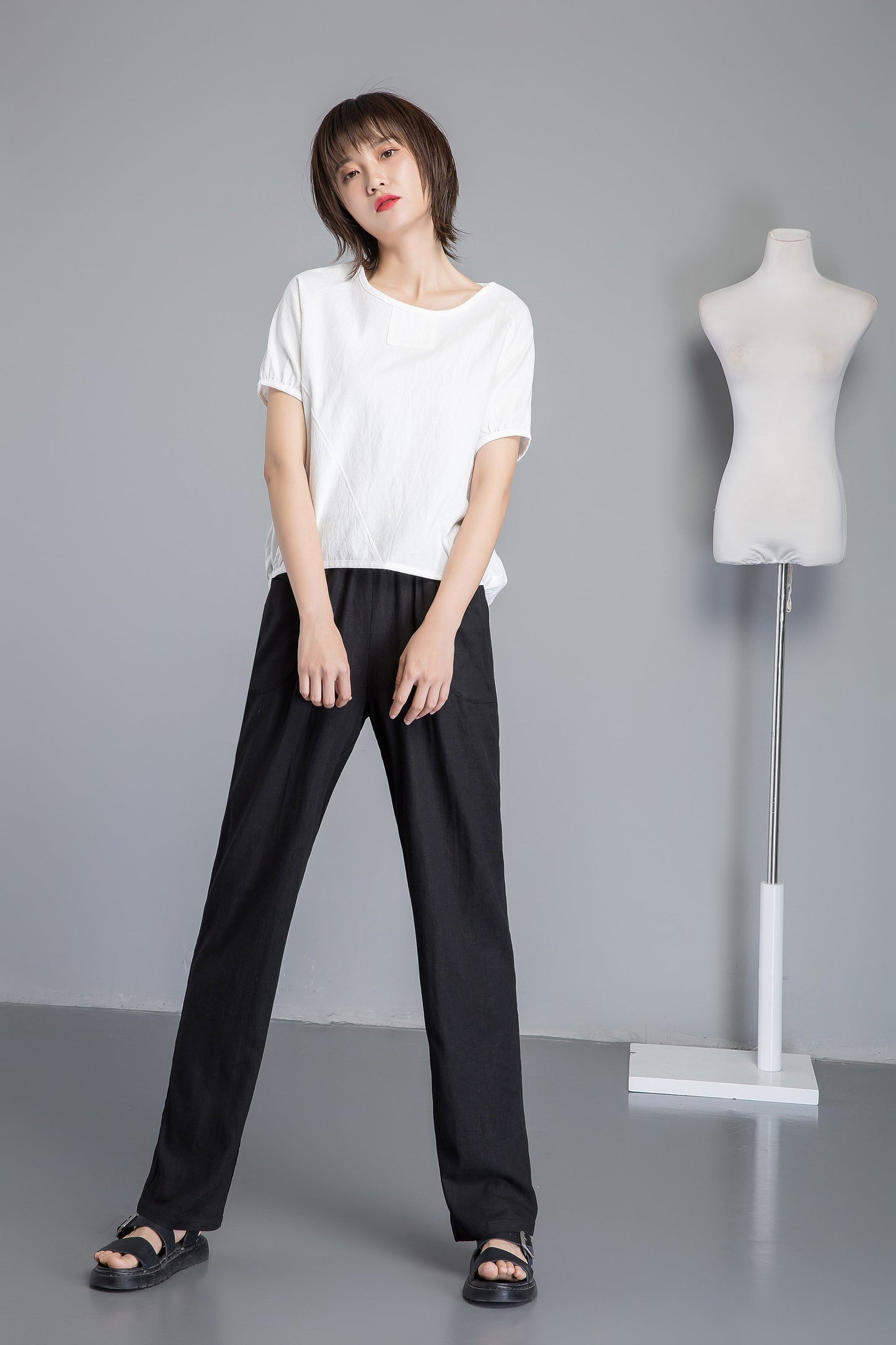 white linen top, oversized linen top, linen blouse for summer, loose and casual blouse, linen loose blouse, short sleeve blouse C1264