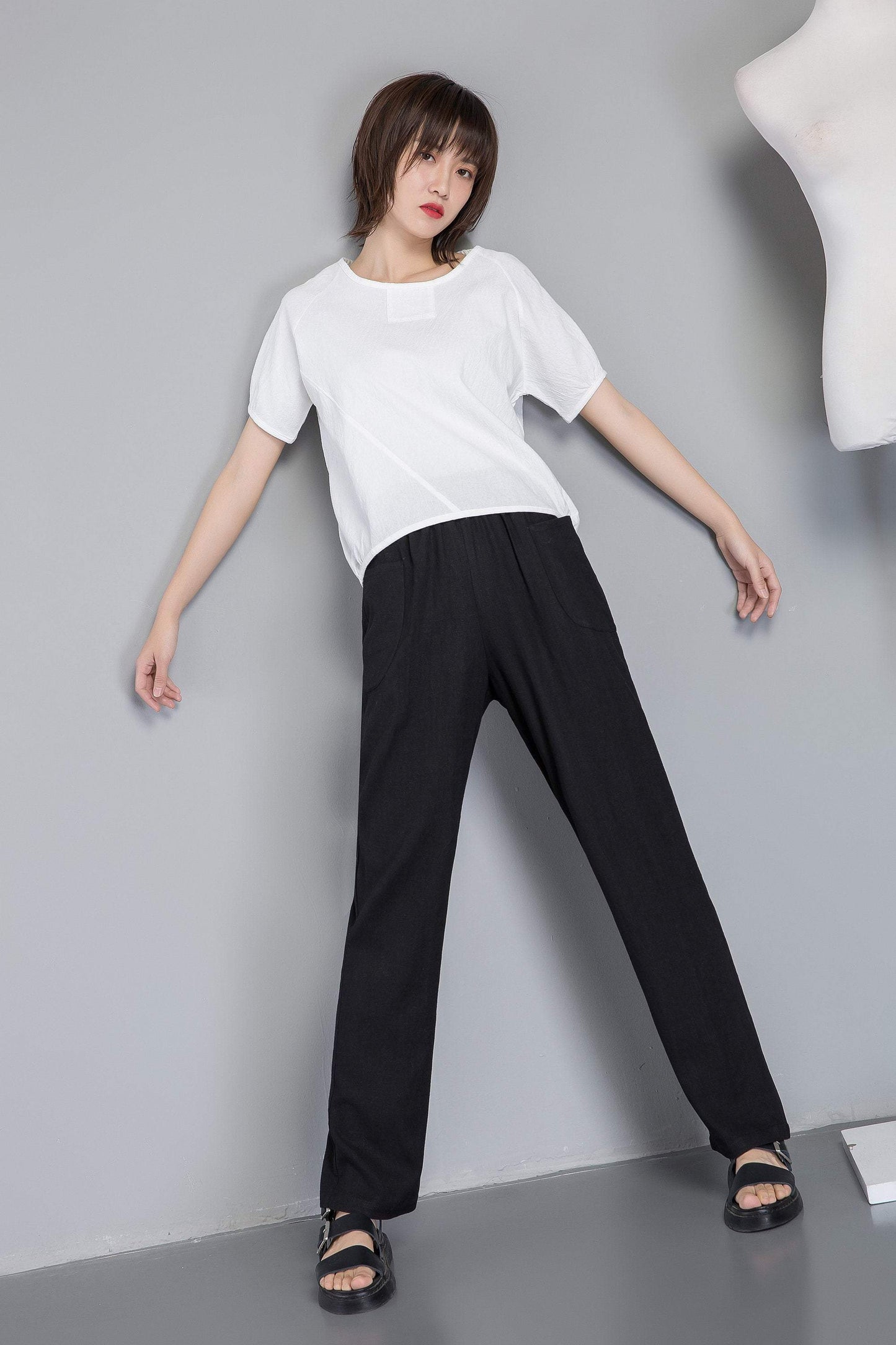 white linen top, oversized linen top, linen blouse for summer, loose and casual blouse, linen loose blouse, short sleeve blouse C1264