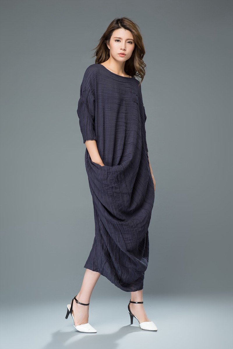 loose linen maxi dress White Linen Maxi Dress - Loose Waist, Front Button Detail 2864