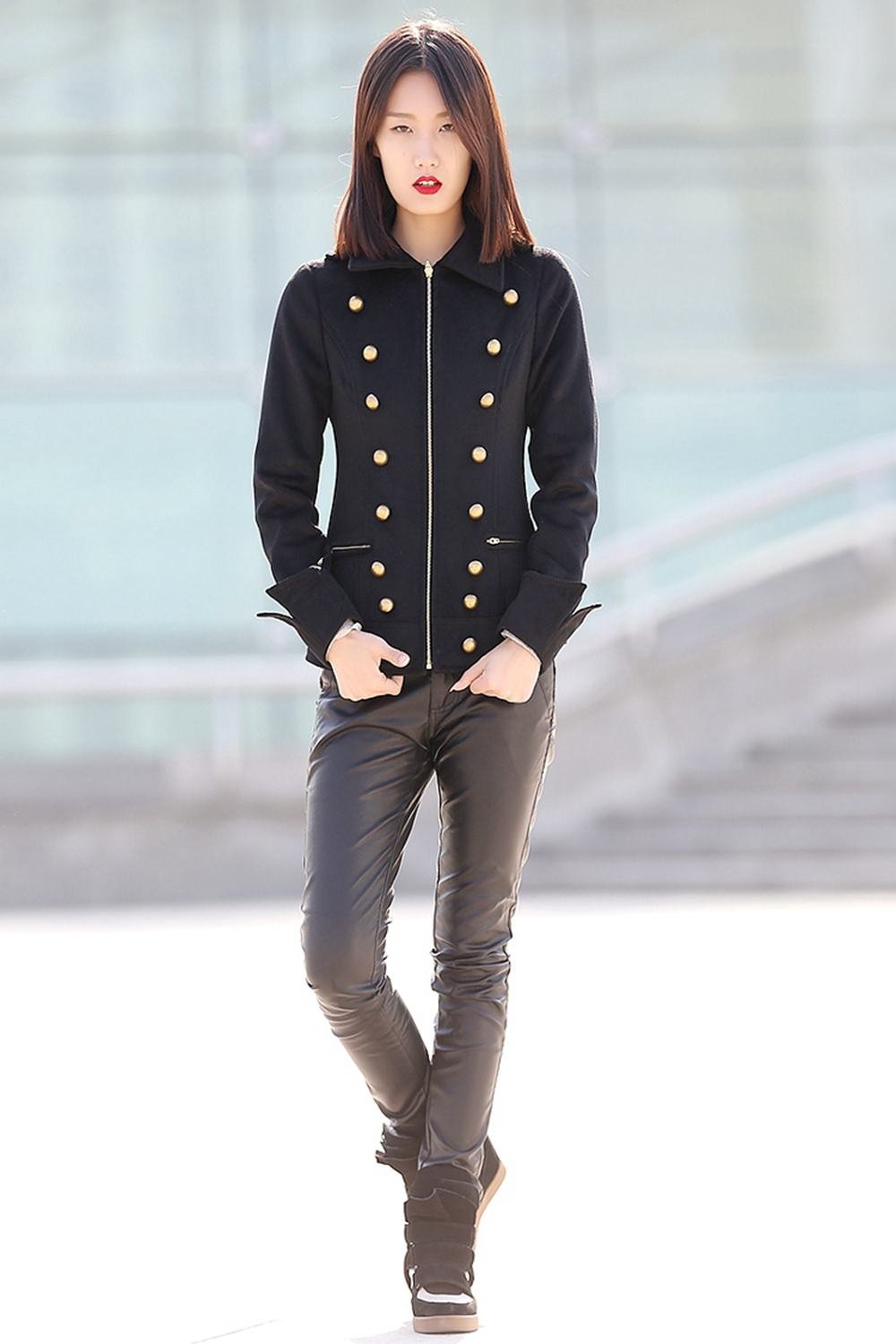 Military jacket womens, winter coat, wool jacket, black coat, military style jacket, wool military jacket, womens coat, designer coat C169