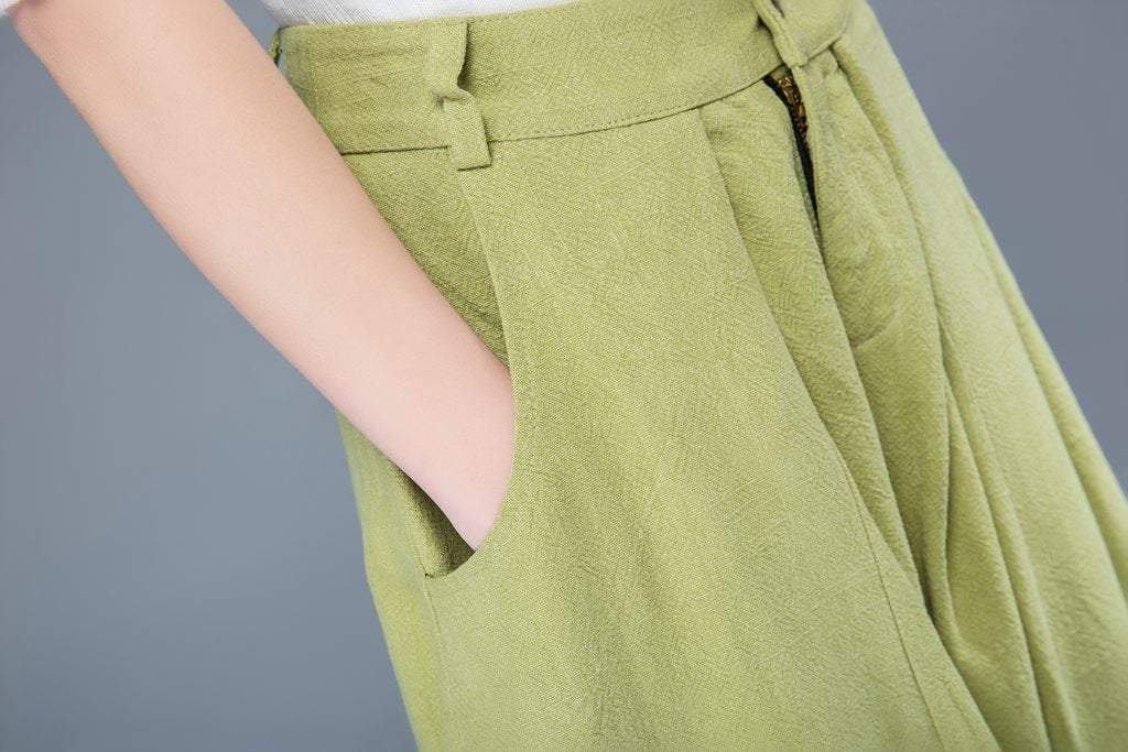 Lime green pants, loose fit pants, wide leg pants, womens pants, linen pants, loose linen pants, linen pants women, long linen pants C1052