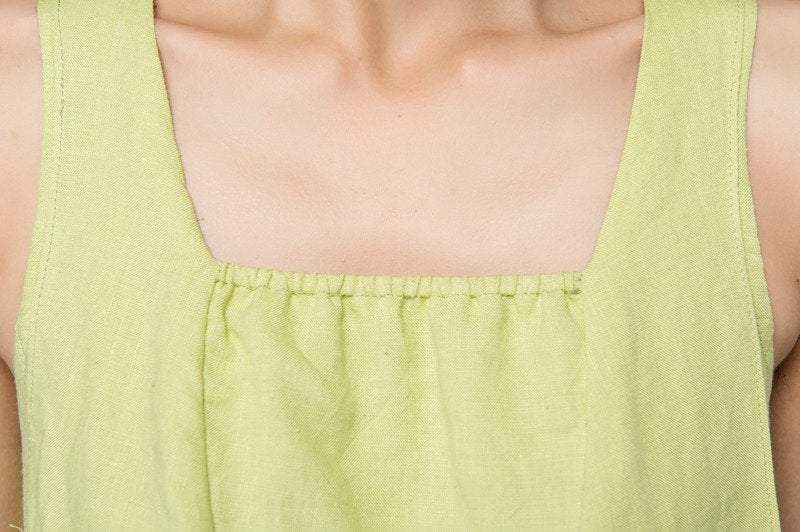 lime green linen dress, linen dress, long linen dress, maxi dress, sleeveless dress, womens dress C920