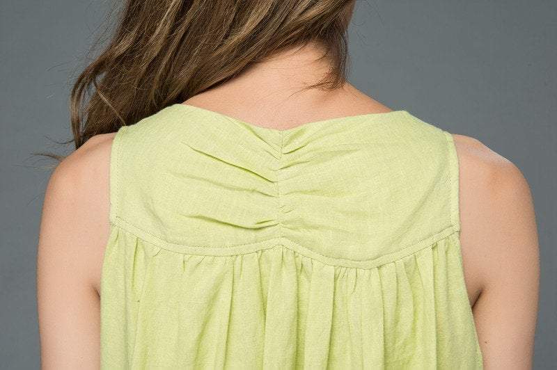 lime green long linen dress C920