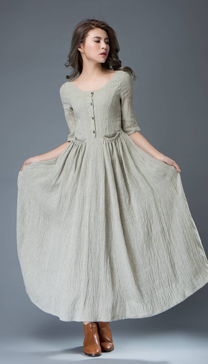 women's Linen maxi dress C815#
