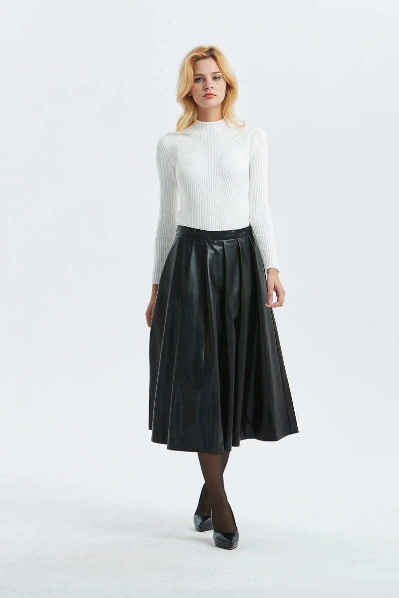 Black PU skirt, PU skirt - midi skirt-womens winter skirt-black skirt, faux leather skirt for winter, warm winter skirt-fashion skirt C1296