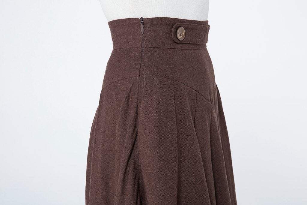 Brown A Line Midi Linen Skirt C1064#