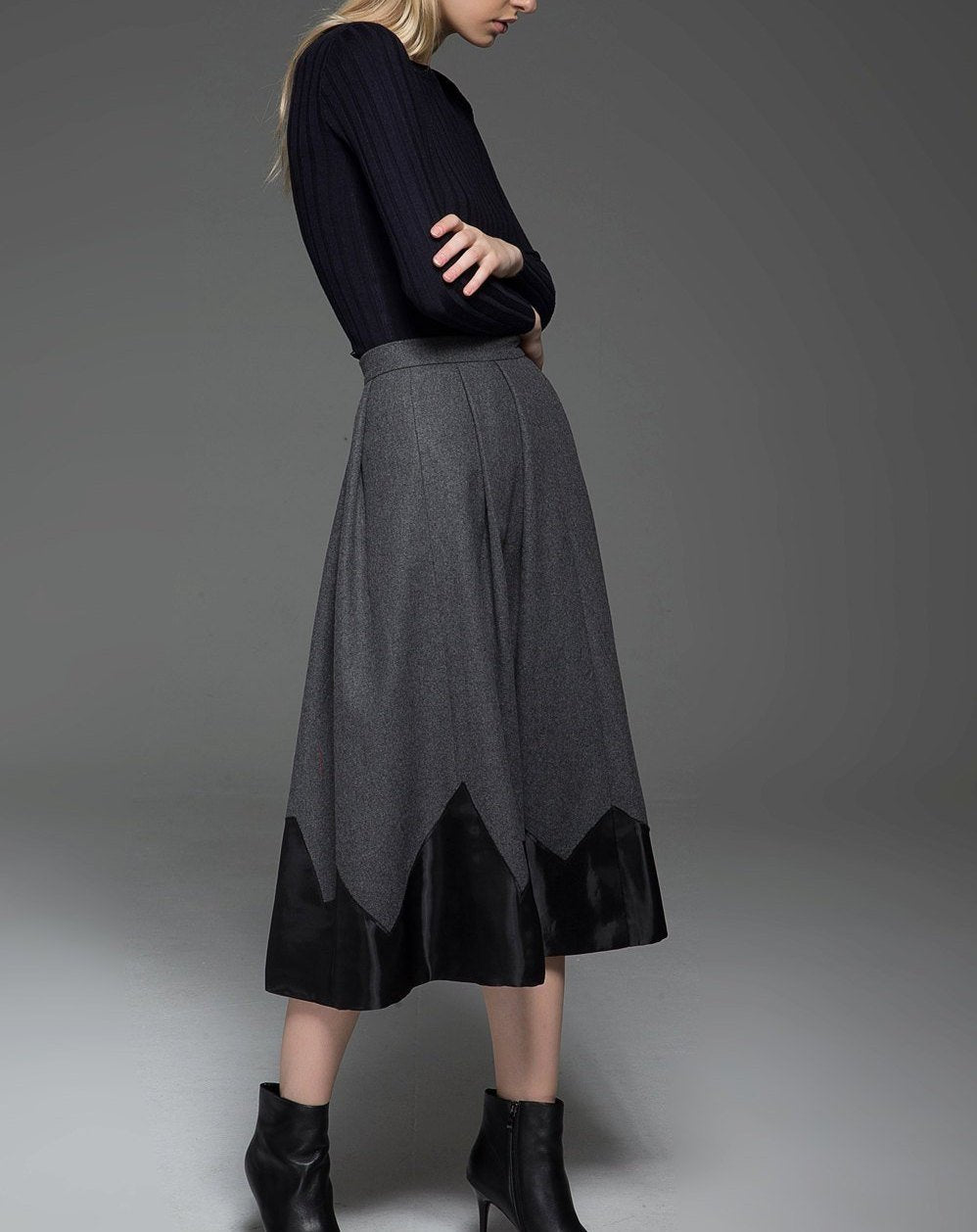 gray skirt, wool skirt, womens skirts, pleated skirt, winter skirt, long skirt, warm skirt, office skirt, gray wool skirt, work skirt C773