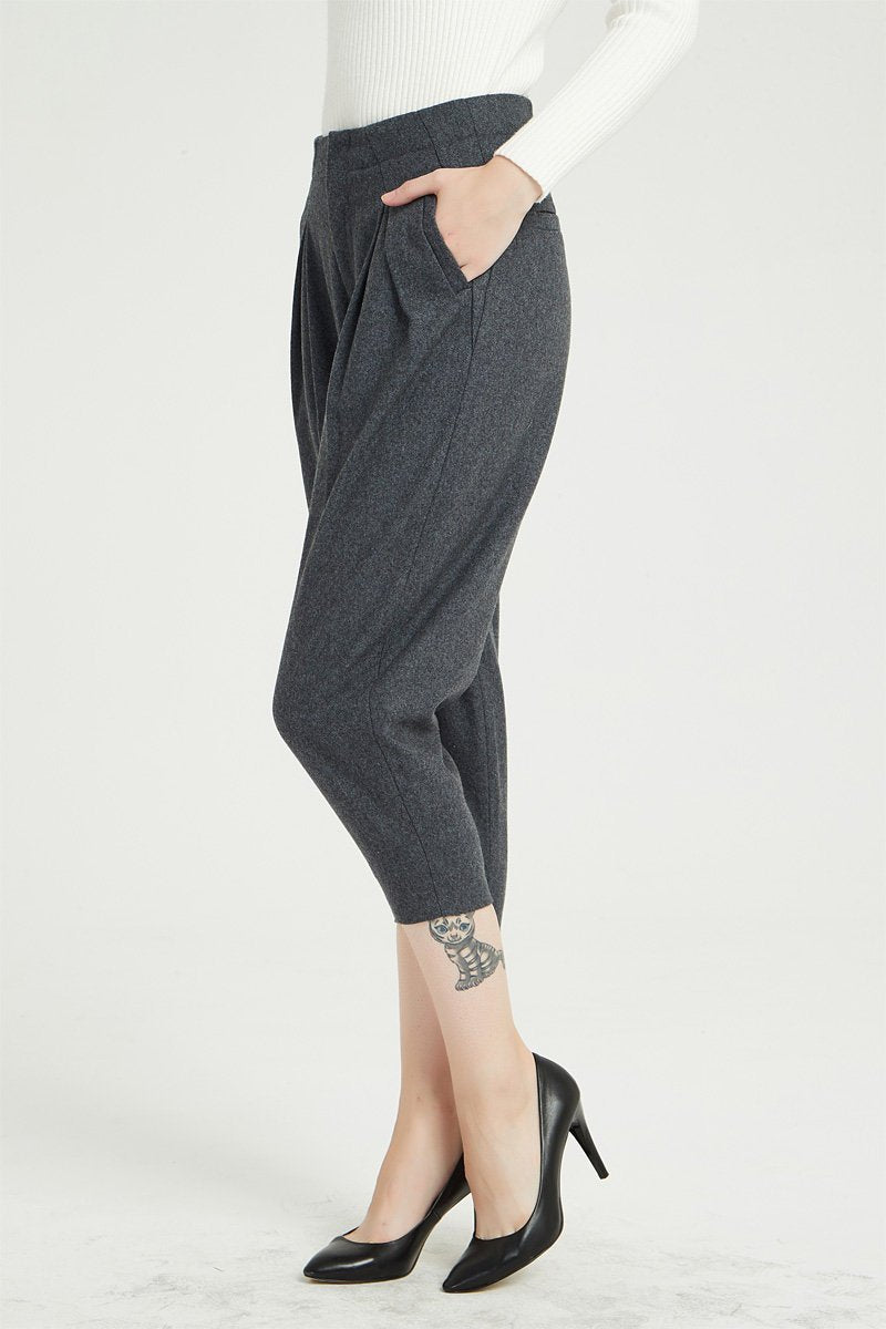gray wool pants, womens pants, warm pants, pleated pants, winter pants, wool pants, casual pants, womens wool pants, winter wool pants C1359