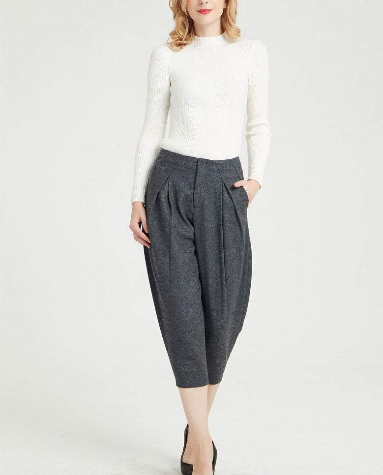 gray wool pants, womens pants, warm pants, pleated pants, winter pants, wool pants, casual pants, womens wool pants, winter wool pants C1359