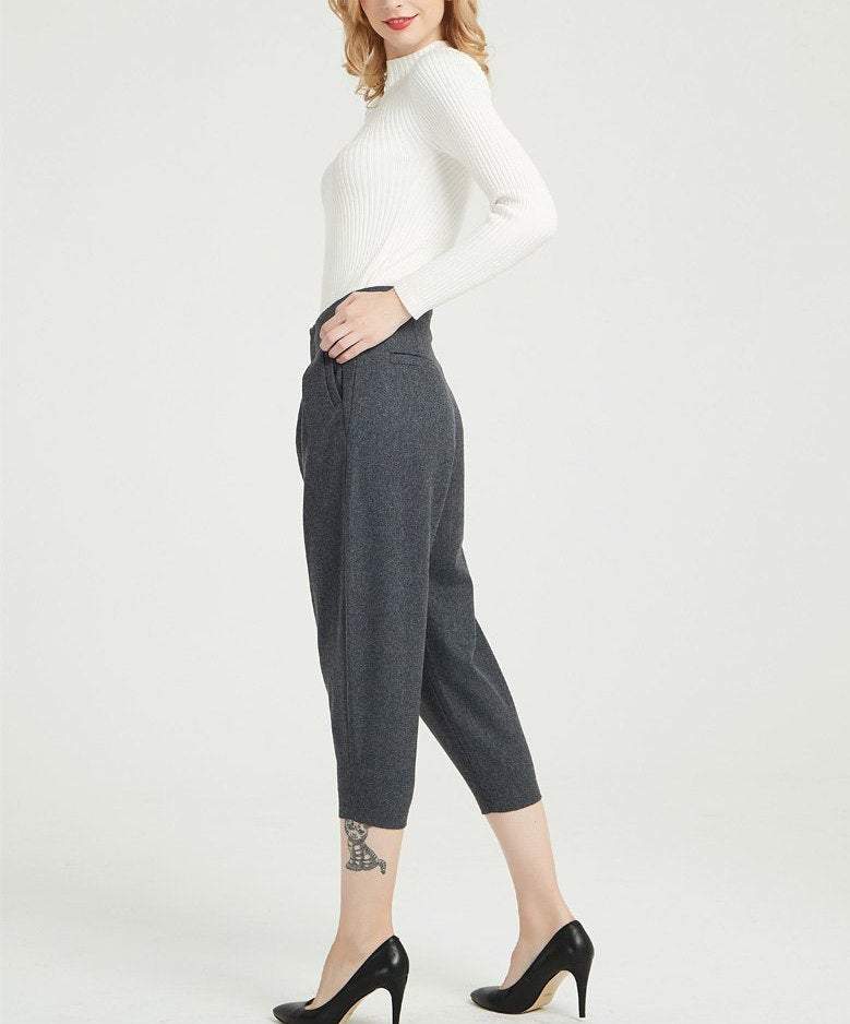 gray wool pants, womens pants, warm pants, pleated pants, winter pants, wool pants, casual pants, womens wool pants, winter wool pants C1359