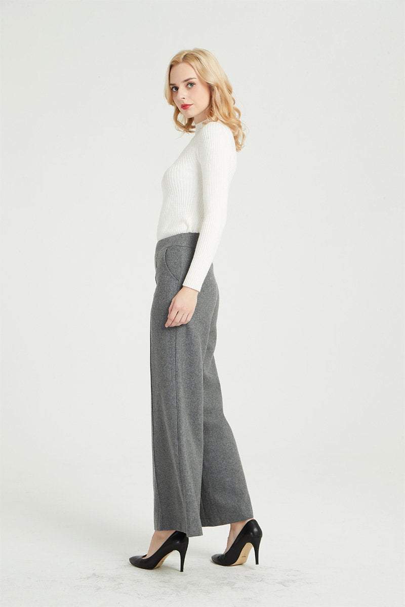 gray wool coat, womens pants, wide leg pants, wool causal pants, long pants, warm winter pants, palazzo pants, womens wool pants C1363