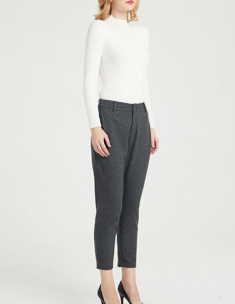 gray wool pants, gray pants, winter pants, wool pants, tapered pants, casual coat, womens pants, wool pants women, warm pants C1364