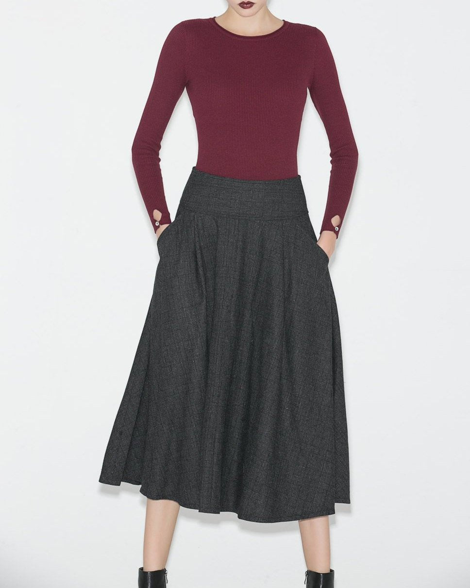 Gray skirt, wool skirt, midi skirt, womens skirt, warm skirt, winter skirt, gray wool skirt, warm winter skirt, womens wool skirt (C707)