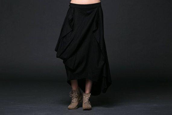 Green Linen Skirt, long linen skirt, linen skirt, Maxi Asymmetrical Hemline with Pockets All-Seasons Skirt, asymmetrical linen skirt C524