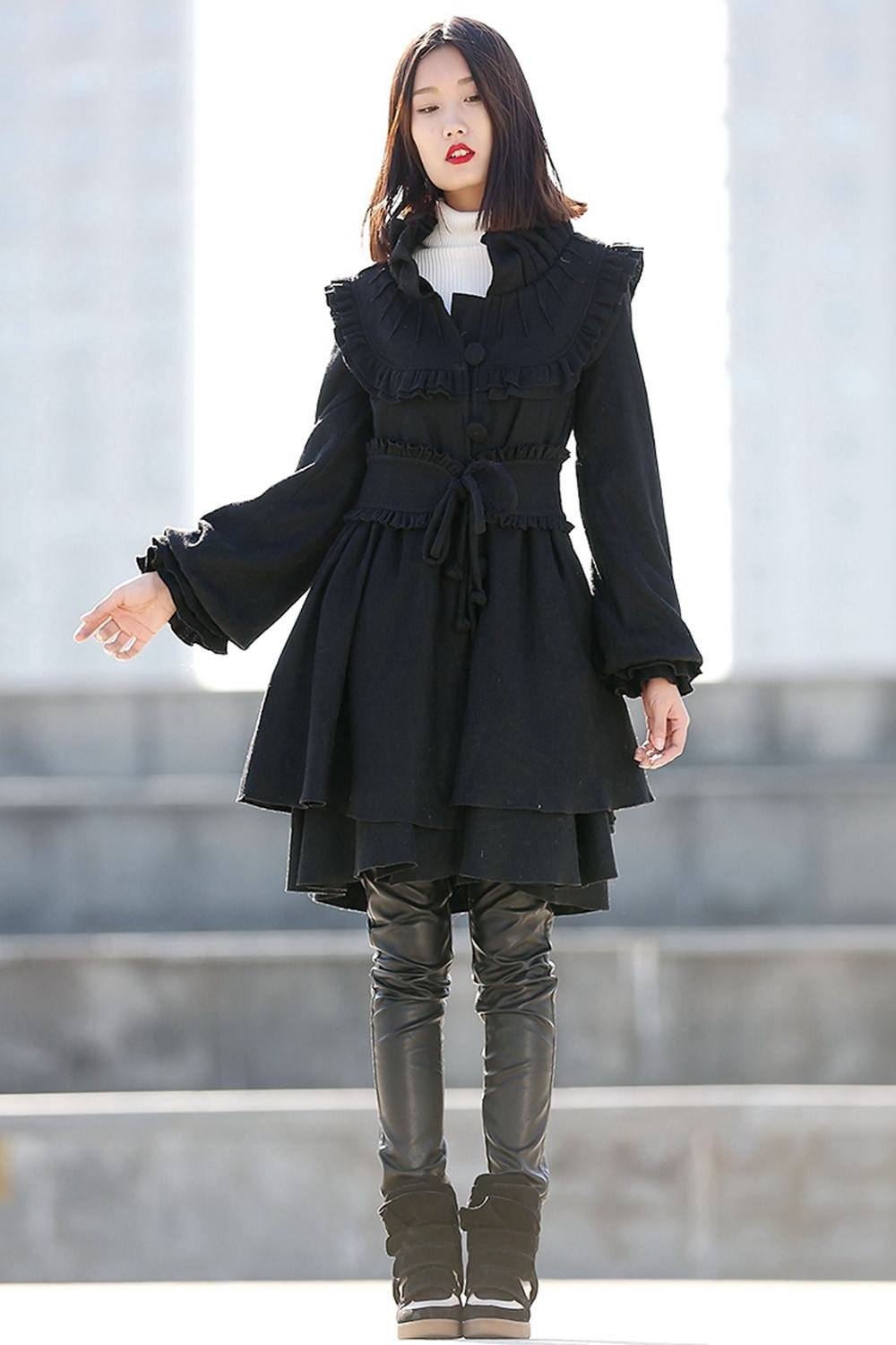 Orange wool coat, warm coat, winter coat, womens coat, midi coat, Marie antoinette coat, vintage style coat, ruffle coat, handmade coat C790