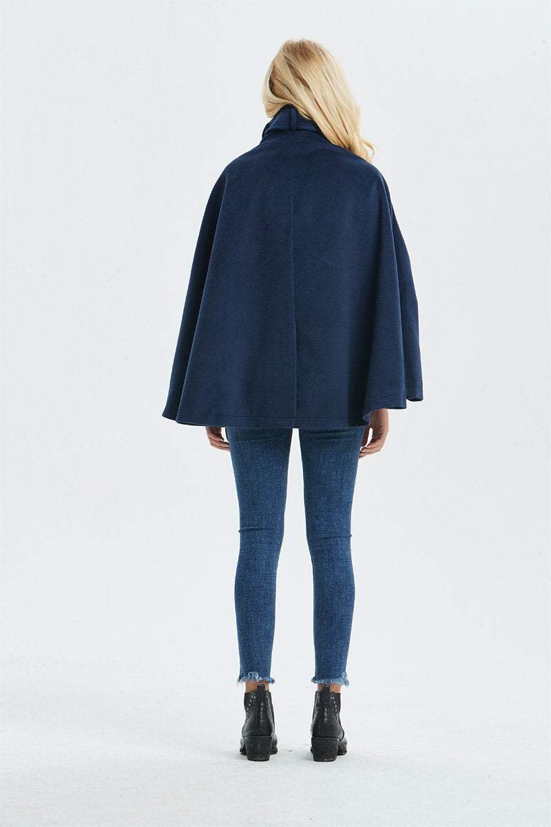 Blue winter wool cape coat women C1319
