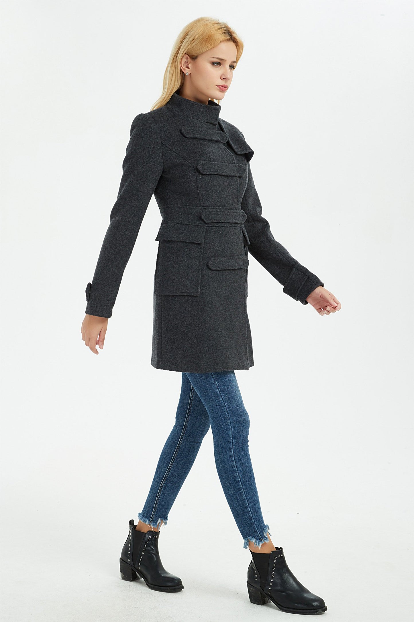 winter wool coat, gray warm wool coat, winter women coat, coat with pockets, warm wool coat, gray wool coat, wool coat women C1373