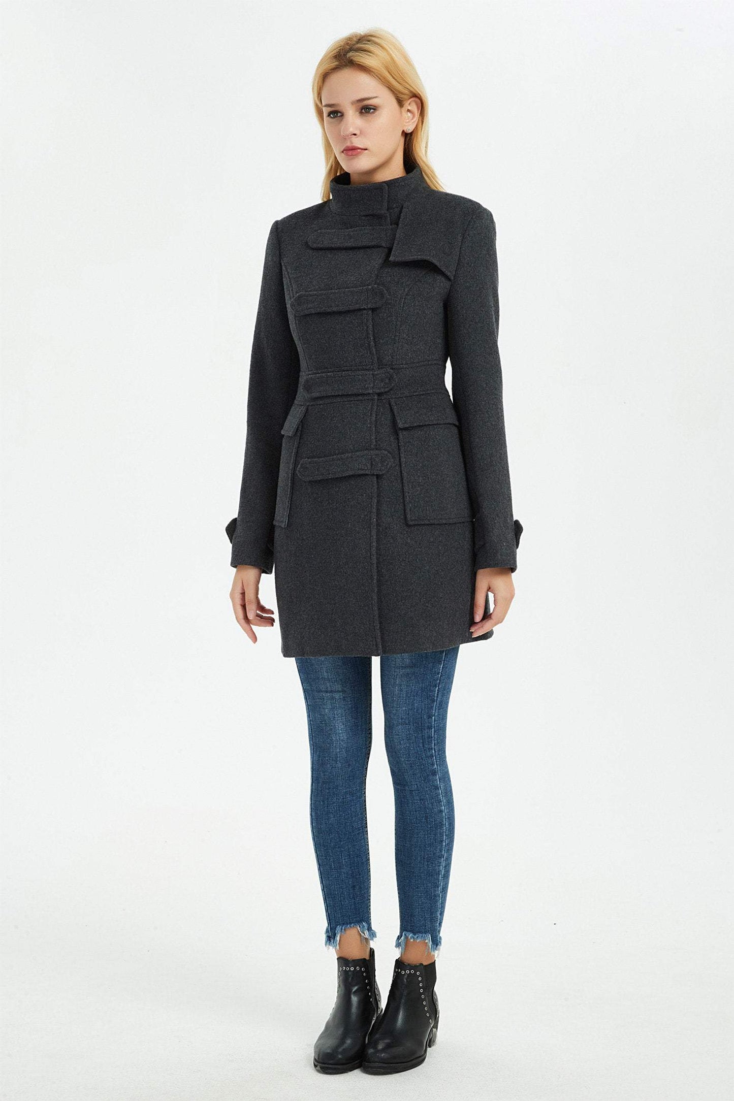 winter wool coat, gray warm wool coat, winter women coat, coat with pockets, warm wool coat, gray wool coat, wool coat women C1373