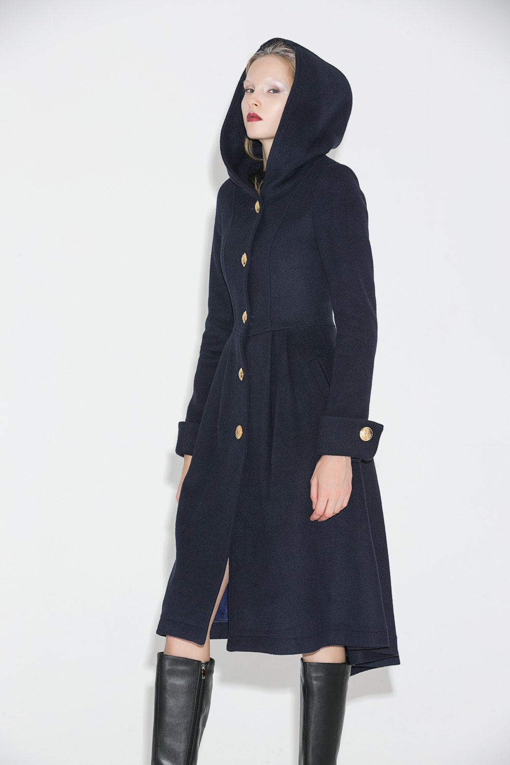 Blue wool coat, wool coat, Winter Coat, Hooded coat, womens coats, military Coat, coats, asymmetrical coat, long coat C684