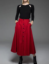 Load image into Gallery viewer, Red skirt, wool skirt, Long skirt, winter skirt, maxi skirt, button skirt, womens skirts, red wool skirt, maxi wool skirt, pocket skirt C761
