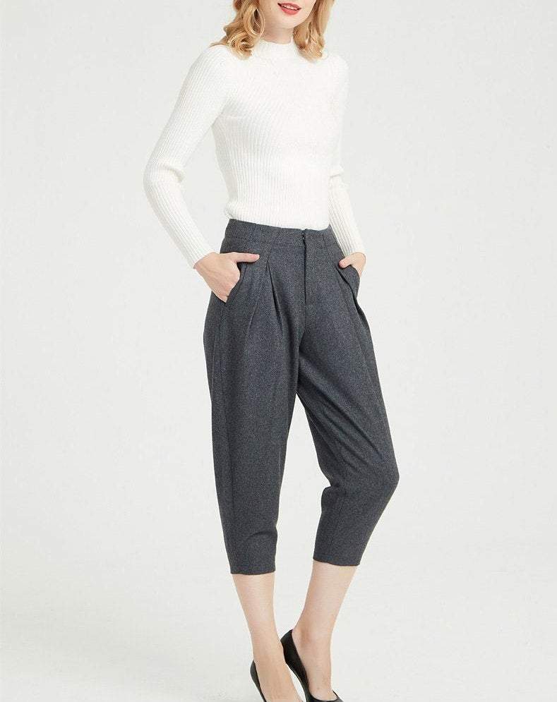 gray wool pants, womens pants, warm pants, pleated pants, winter pants, wool pants, casual pants, womens wool pants, winter wool pants C1359