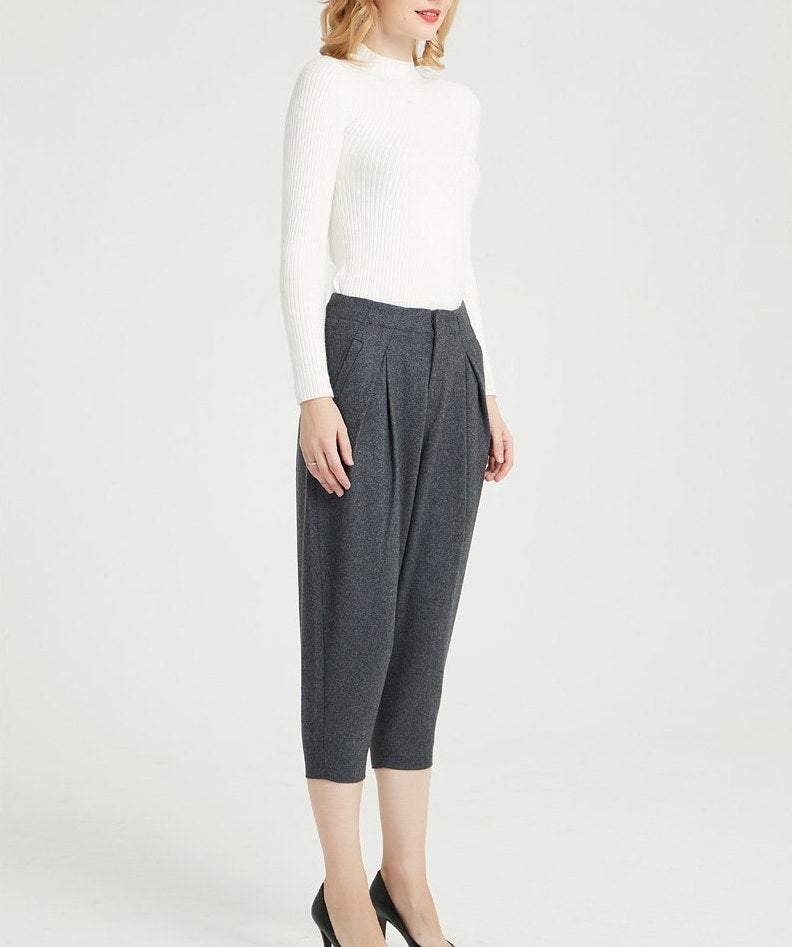 gray wool pants, womens pants, warm pants, pleated pants, winter pants, wool pants, casual pants, womens wool pants, winter wool pants C1359