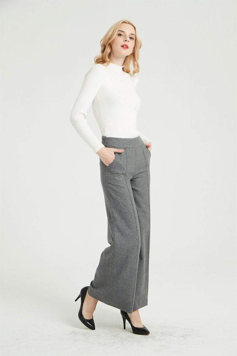 gray wool coat, womens pants, wide leg pants, wool causal pants, long pants, warm winter pants, palazzo pants, womens wool pants C1363