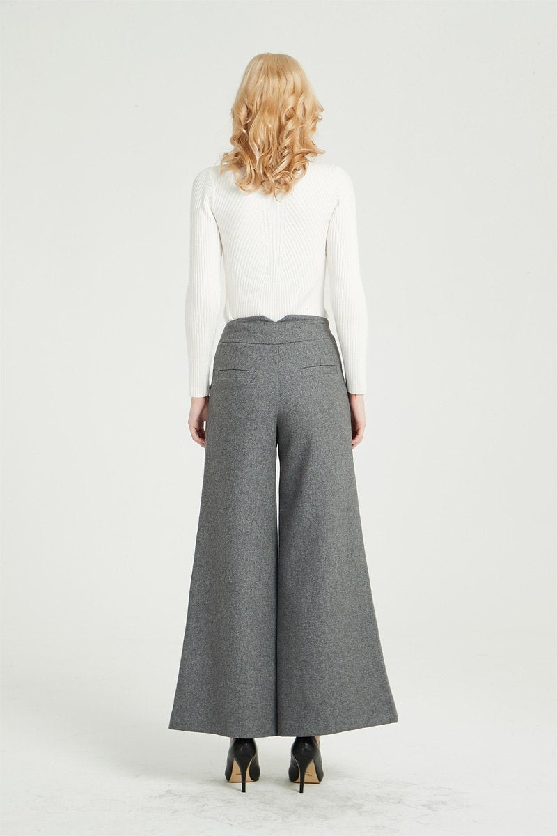 gray wool coat, womens pants, wide leg pants, wool causal pants, long pants, warm winter pants, palazzo pants, womens wool pants C1363