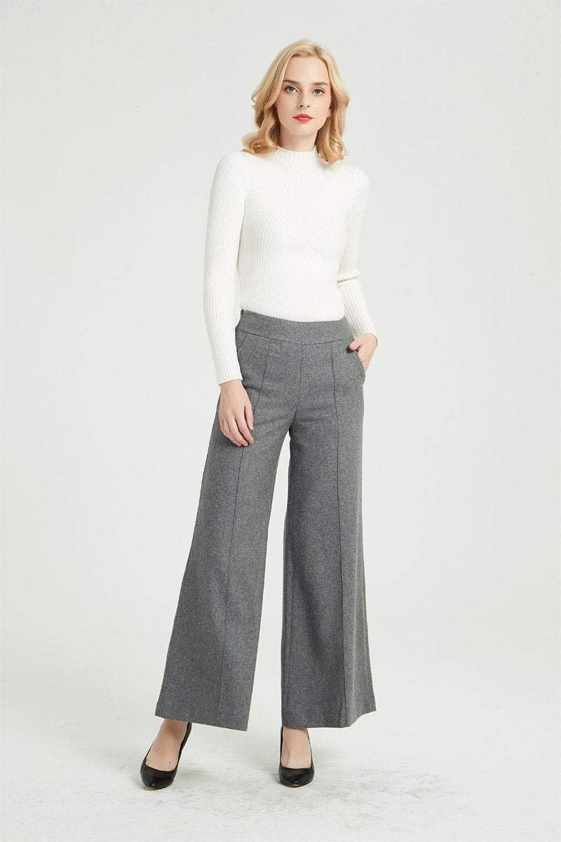gray wool coat, womens pants, wide leg pants, wool causal pants, long pants, warm winter pants, palazzo pants, womens wool pants C1363