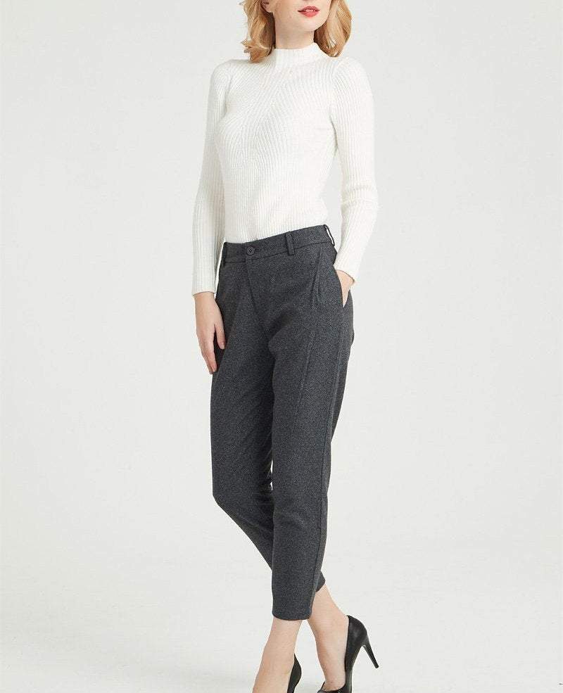 gray wool pants, gray pants, winter pants, wool pants, tapered pants, casual coat, womens pants, wool pants women, warm pants C1364