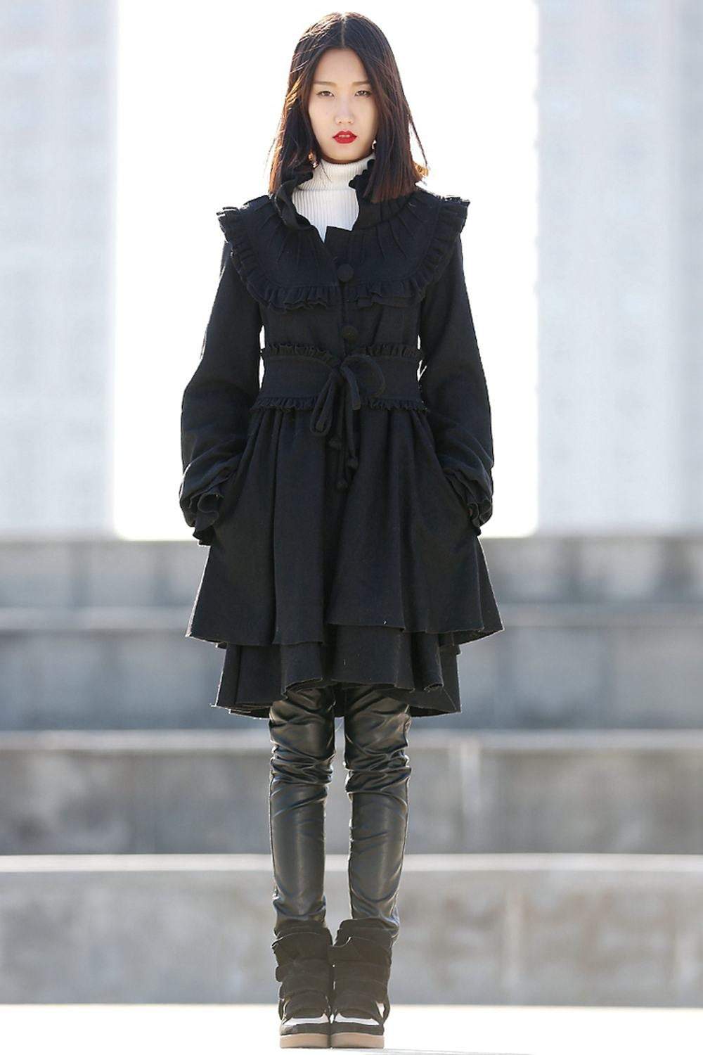 Orange wool coat, warm coat, winter coat, womens coat, midi coat, Marie antoinette coat, vintage style coat, ruffle coat, handmade coat C790