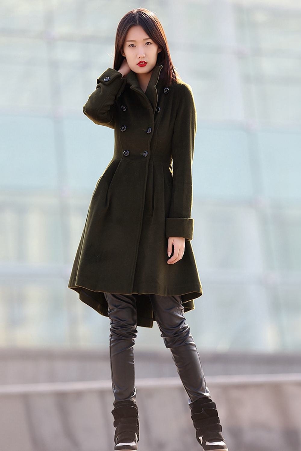 Navy blue winter midi warm winter coat C164