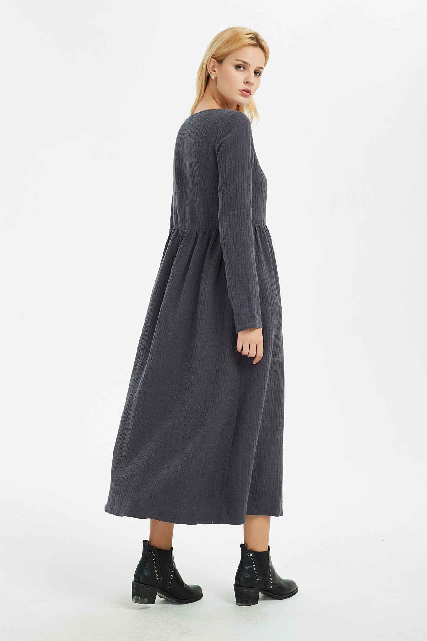 Gray linen dress, winter linen dress, women linen dress, long women dress, linen dress, linen pockets dress, long linen dress C1368