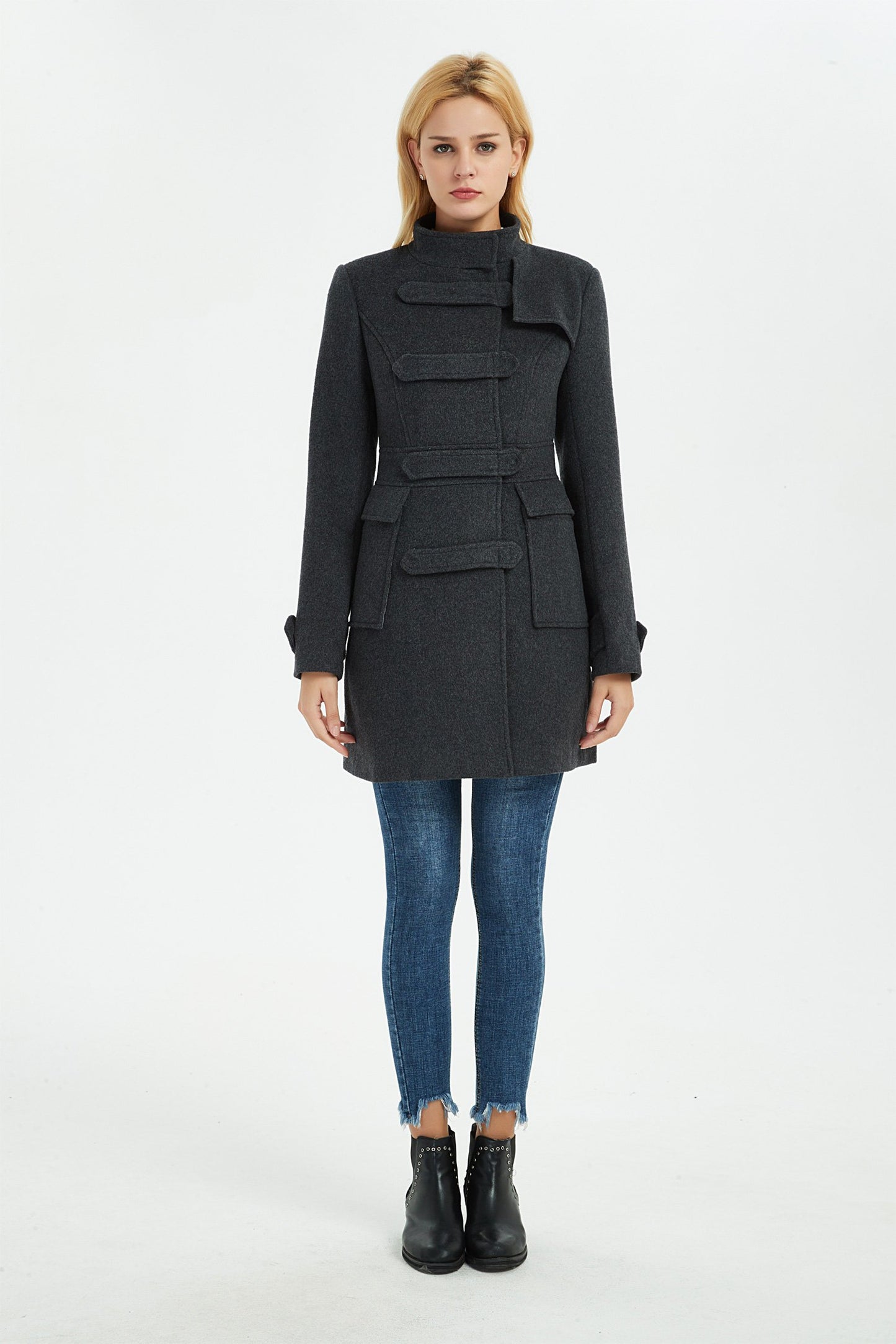 winter wool coat, gray warm wool coat, winter women coat, coat with pockets, warm wool coat, gray wool coat, wool coat women C1373