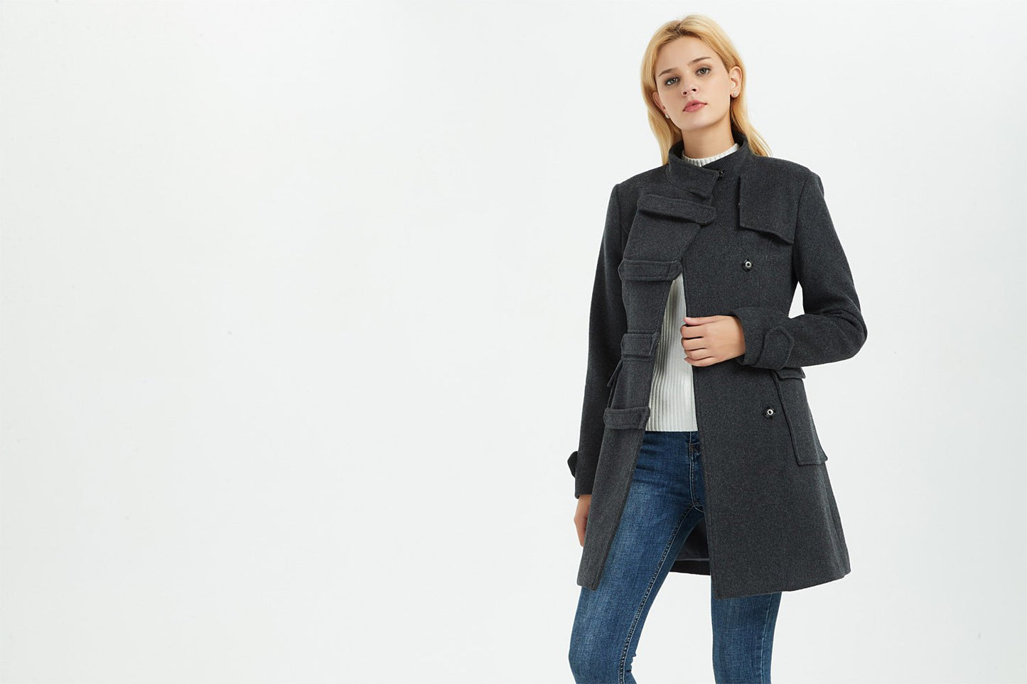 winter wool coat, gray warm wool coat, winter women coat, coat with pockets, warm wool coat, gray wool coat, wool coat women C1373