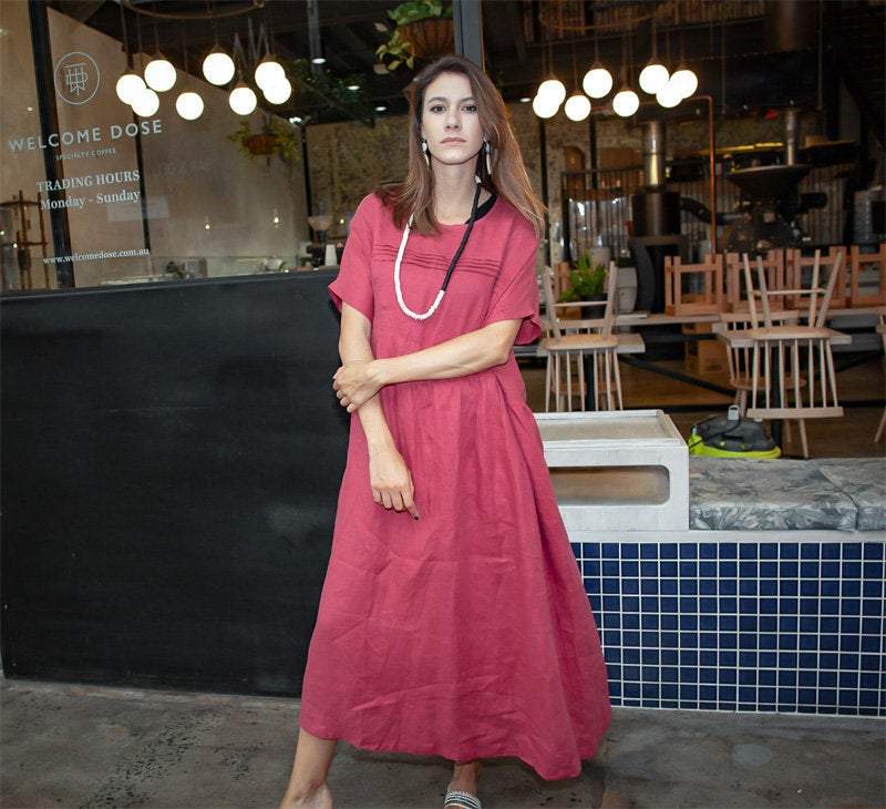 Rose linen womens dress, plus size linen dress, long linen dress, womens casual linen dress, dress with pockets C1377