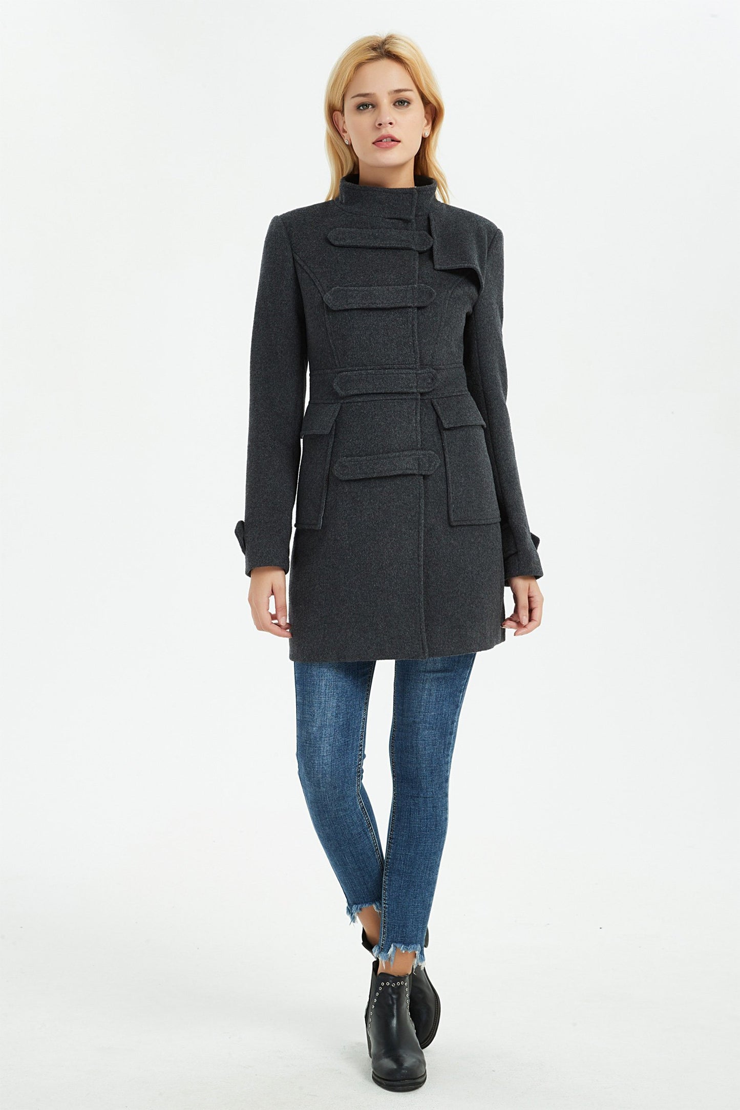 winter wool coat, gray warm wool coat, winter women coat, coat with pockets, warm wool coat, gray wool coat, wool coat women C1373